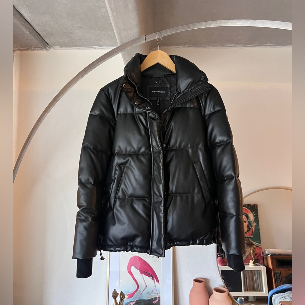 BCBGMaxAzria Black Vegan Leather Bomber Puffer Jacket *Warm* *New w/o Tags*